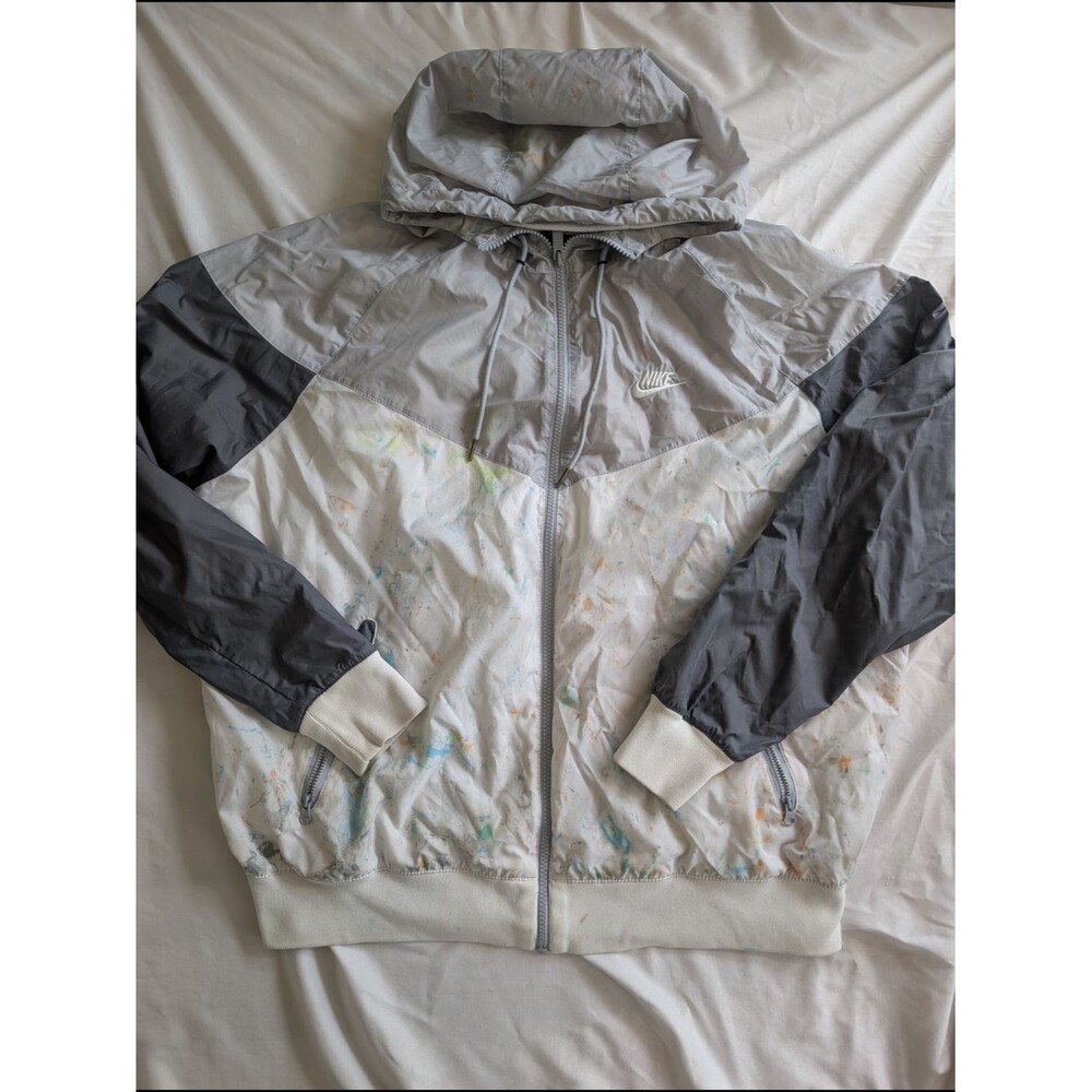 Nike Light Gray, White and Dark Gray Paint-Splatter Windbreaker - Mens